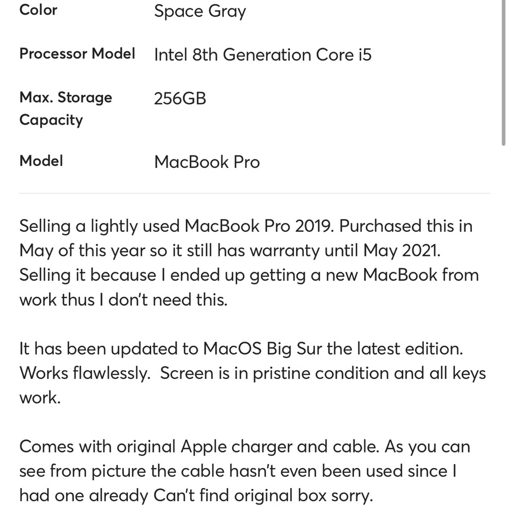 MacBook Pro 2019 13 inch (read description)